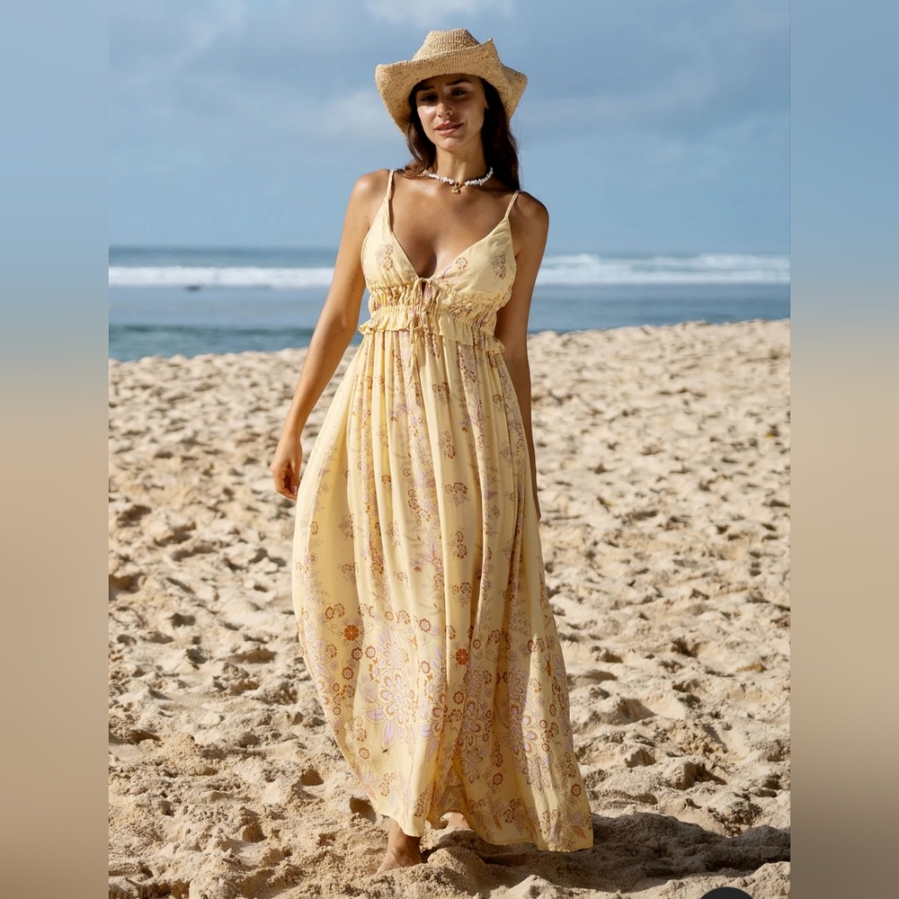 NWT $68 Berlook Boho Yellow Floral Maxi Dress, XL